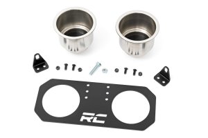 Polaris RZR S4 1000 Dual Cup Holder - Passenger Grip Handle - Rough Country - Stainless Steel with Powder Coat Finish